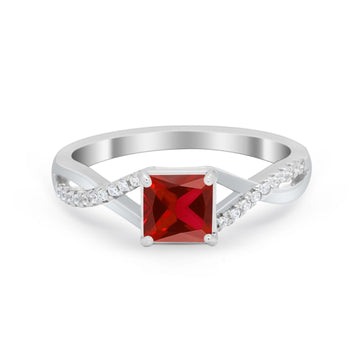 Infinity Shank Princess Cut Engagement Ring Simulated Garnet CZ 925 Sterling Silver